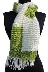 Handmade Acrylic Scarf - Green Apples in the Snow (100% Knitted By Hand)
