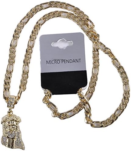 Jesus Micro Pendant Flat Figaro 24" Chain Necklace J Group Ny
