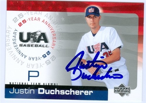 Justin Duchscherer Autographed/Hand Signed 2004 USA Baseball Upper Deck Baseball Card #53 (Oakland A