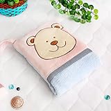 [Pink Bear] Fleece Throw Blanket Pillow Cushion / Travel Pillow Blanket (28.3 by 35.1 inches)