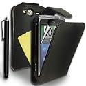 NEW HTC WILDFIRE S PREMIUM BLACK TOP FLIP LEATHER CASE | SKIN | COVER