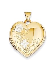 14K Yellow Gold and Rhodium Floral Heart Locket. Metal Wt- 2.31g