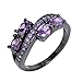 Oval Cut Purple Amethyst February Birthstone Ring Black Gold Plated Oval Cut CZ Sz5/6/7/8/9/10/11(7)