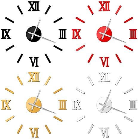 Aoklea Luxury Art Clock DIY 3D Wall Clock Roman Numerals Large Size Mirrors Surface Home Decor(Red)