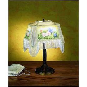 Meyda Tiffany - 27602: Fabric Fringe - 11" Fabric/Rev Paint Oblong W/Beads-8.5" Ribbed Rosette Rood/6"Mini Set-Up