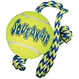 KONG Squeakair Tennis Ball with Rope Dog Toy, Medium, Yellow