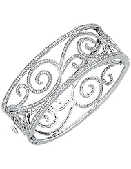 14K White Gold 5 1/8 ct tw Diamond Scroll Bangle Bracelet