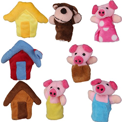 8pcs the Three Little Pigs Finger Puppets Nursery Rhyme/Fairy Tale Set