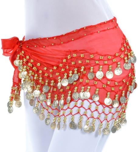 Women's Fashionable Chiffon Belly Dance Hip Scarf Dance Skirt, Red