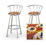 2 Washington Red Skins NFL Football Themed Specialty / Custom Chrome Barstools with Backrest Set