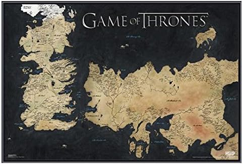 Game of Thrones Map of Westeros and Essos Framed Poster Quality Black Metal Frame 24 x 36