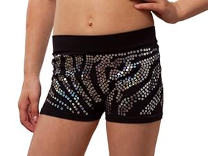 Lizatards Zebra Spandex Shorts in Black with Black Sequins - Youth