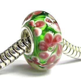 Sterling Silver Pink Murano Flower Glass Bead For Pandora Troll European Story Charm Bracelets