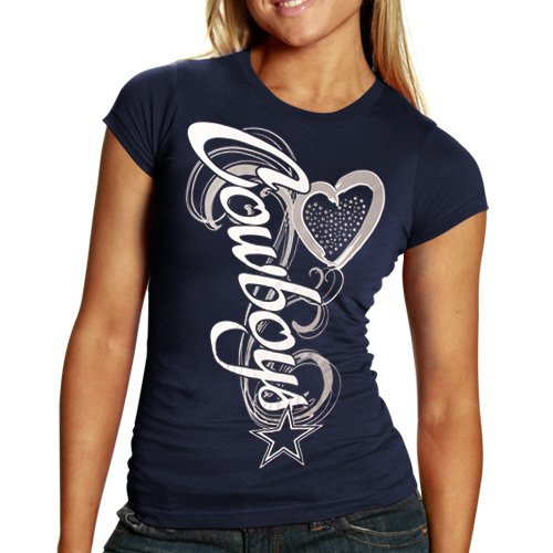 Reebok Dallas Cowboys Women's Navy Sparkle Flourish (Rhinestones) Tee Shirt Size Medium
