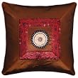 Decorative Handmade Brown & Red Chinese Calligraphy Golden Sunflower Cushion Cover / Pillow Sham