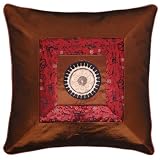 Decorative Handmade Brown & Red Chinese Calligraphy Golden Sunflower Cushion Cover / Pillow Sham