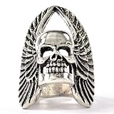 Skull with Wings Biker Pewter Ring 8-11