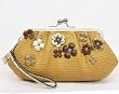Coach Natural Straw Flower Clutch Large Wristlet Kisslock Bag - Coach 45266NAT