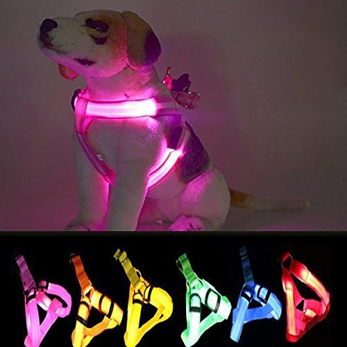 LED Dog Harness,Paperflower® Flashing Strong Waterproof Nylon Webbing Visible Led Light Harness Used for Safe Walking Hiking and Jogging (S, Pink)