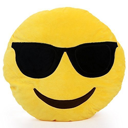 Emoji Smiley Emoticon Yellow Round Cushion Pillow Stuffed Plush Soft Toy | USA Seller (Sunglasses) by LFA