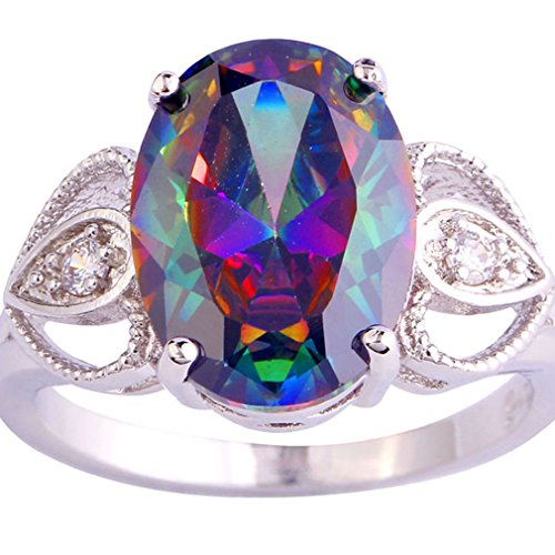 YAZILIND Rainbow Topaz Silver Plated Crystal Anniversary Ring Engagement Jewelry For Women Size6