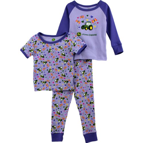 John Deere Toddler and Girls 3 pc Pajamas Set (2T, Lilac Tractor)