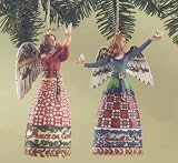Angels with Doves Hanging Ornaments: Peace on Earth and Goodwill to Men, Set of 2
