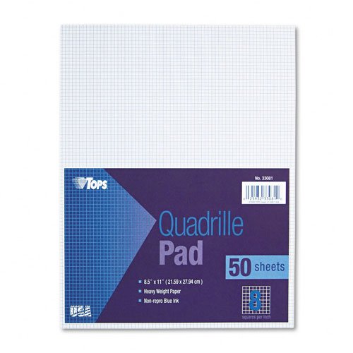 TOPS® Quadrille Pads - Eight Squares Per Inch - 8-1 2 x 11 - White - 50 Sheets Pad Image TOPS® Quadrille Pads - Eight Squares Per Inch - 8-1 2 x 11 - White - 50 Sheets Pad