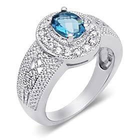 Alluring Design 1.00 carat total weight Oval Shape Checker Board London Blue... by Peora