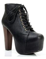 Shoes: Speed Limit 98 Womens Rosa Chunky High Heel Lace Up Ankle Boot Bootie,Black Pu-New,7.5