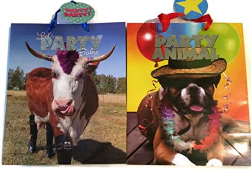 Party Animal-let's Party Gift Bag Bundle of 2 Adorable Animal-Themed Gift Bags
