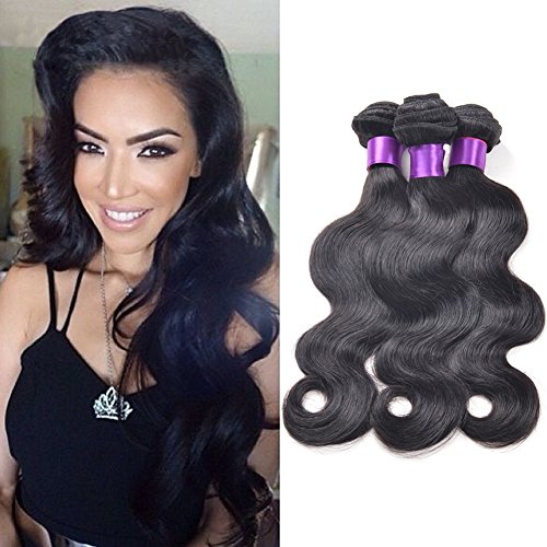 Queen Plus Hair 7A Brazilian Virgin Hair, Lace Frontal Closure (13*4 ) with 3 Bundles ,Body Weave Natural Color Weft, Shedding&Tangle Free