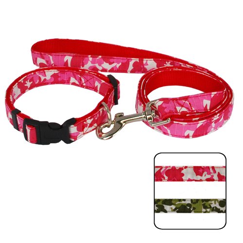 Camo Cool Camouflage Print Polycotton Dog Collar & Leash Set - Pink Jungle
