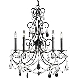 Progress Lighting P4616-131 Black Lacquer Midnight Waltz Crystal Five Light Up Lighting Chandelier f