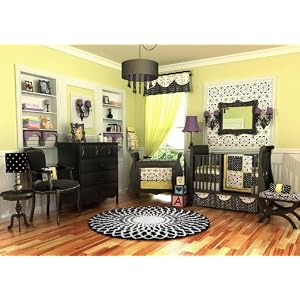 10pc Black White & Yellow Girl Crib Nursery Bedding Set Unique