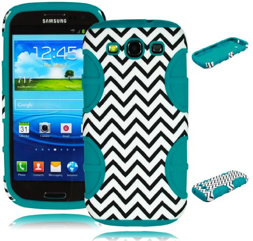 BasTexWireless Bastex Heavy Duty Hybrid Case for Samsung Galaxy S3 SIII I9300 - Mint Teal Silicone / Black & White Chevron Hard Shell