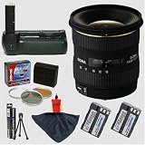 Sigma Zoom Super Wide Angle 10-20mm f/4-5.6 EX DC HSM Autofocus Lens & Opteka Battery Pack Grip & 2 EN-EL3e Batteries (3400 mAh Total) & Filters & Accessories for Nikon D80 Digital SLR Camera