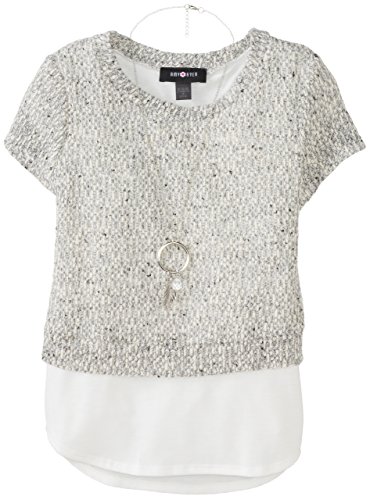 Amy Byer Big Girls' Sweater with Hangdown Hem and Necklace