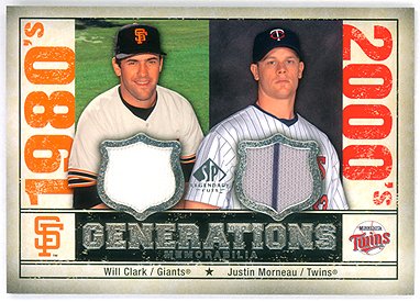 Will Clark Justin Morneau 2008 SP Legendary Cuts Generations Memorabilia Dual Jersey
