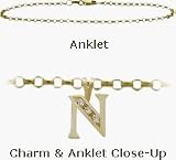 Diamond Initial N Yellow Gold 10 Charm Anklet