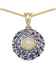 2.05 Genuine Opal and Tanzanite 14k Gold Plated Sterling Silver Pendant Necklace 18"