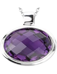 925 Sterling Silver High-Polish Finish Oval Faceted Amethyst Pendant