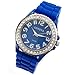 Royal Blue Geneva Silicone Ceramic Style Wrist Watch Surrounded with Silver Trim and Sparkly Rhinestones