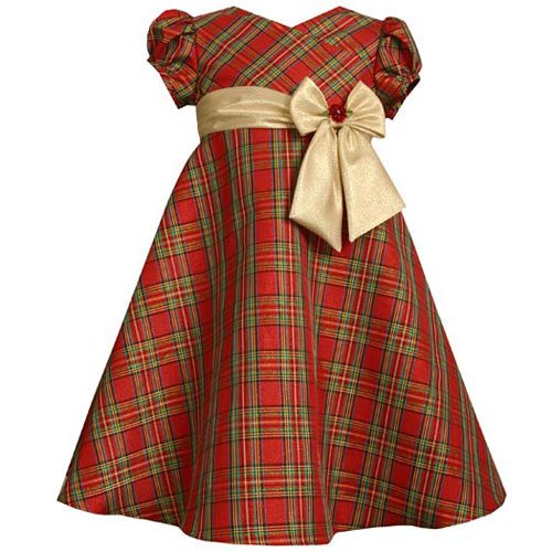 Bonnie Jean Little Girls Red Crossover Plaid Christmas Dress Girl 4-6X