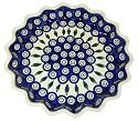 Teresa Beach Polish Pottery Scalloped 10 Inch Quiche Dish, Peacock pattern