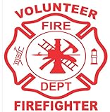 Firefighter Sticker - 4" X 4" Volunteer Firefighter Maltese Cross Exterior Window Decal