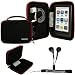 Black with Red Trim //STAY ORGANIZED// Travel Easy with Maximum Protection Hard Nylon Cube Carrying Case For Barnes & Noble NOOK COLOR eBook Reader Tablet + Includes a eBigValue (TM) Determination Hand Strap + Includes a Crystal Clear High Quality HD Noise Filter Ear buds Earphones Headphones ( 3.5mm Jack )