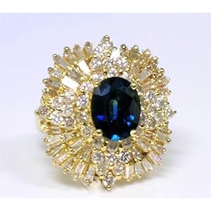 1980 Ballerina 3.12 Ct Diamond Ring with Blue 3.5 Ct Sapphire