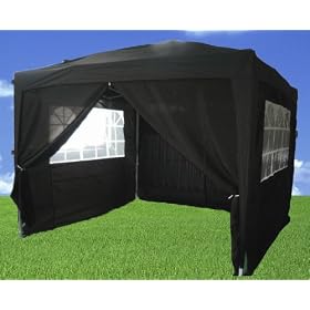 Heavy Duty 100% Waterproof 3m x 3m Gazebo Marquee Awning Party Tent Canopy Black 260g Polyster Steel Frame
