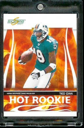2007 Score Hot Rookie # HR-6 Ted Ginn Miami Dolphins Football Card - Mint Condition - Shipped in Protective Display Case !